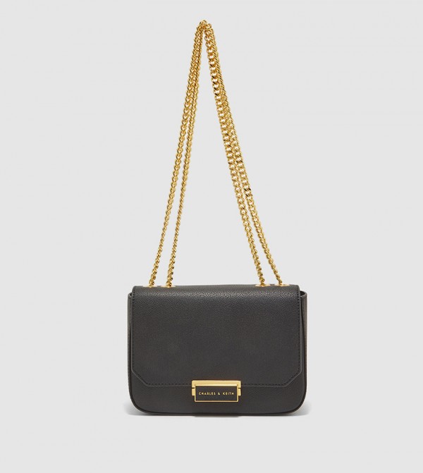 Chain Accent Push Lock Crossbody Bag