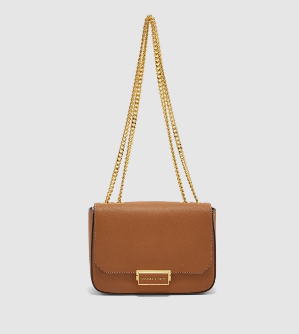 Chain Accent Push Lock Crossbody Bag