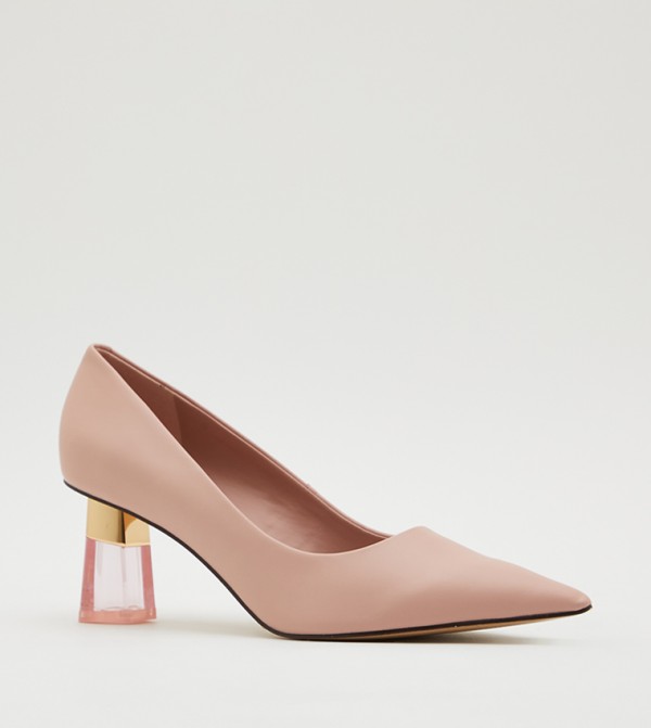 Metallic Accent Clear Heel Pumps