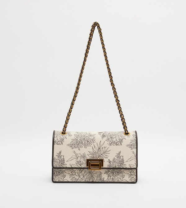 Charles & Keith Floral Illustrated Canvas Shoulder Bag in Natural