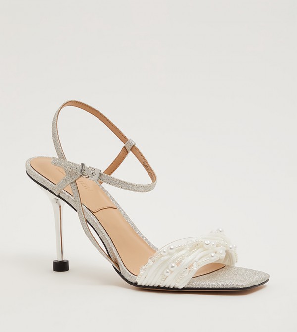 Beaded Square Toe Stiletto Heel Sandals