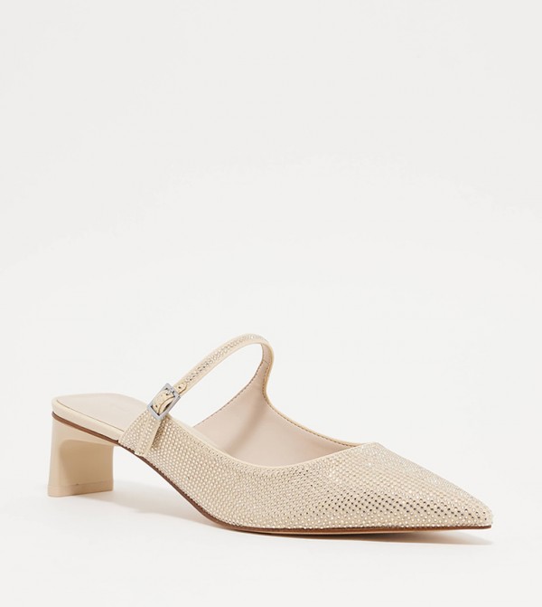 Crystal-Embellished Heeled Mules