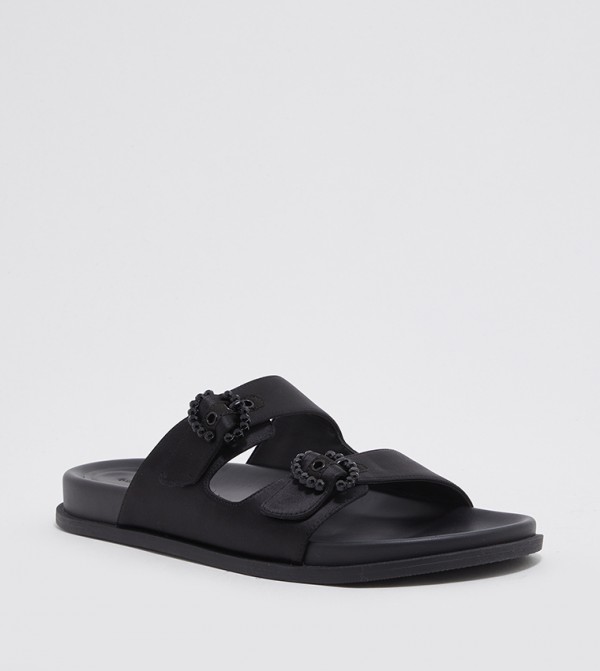 Buy Charles Keith Gem Embellished Buckle Flat Sandals In Black