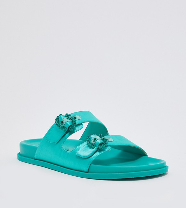 Gem-Embellished Buckle Flat Sandals