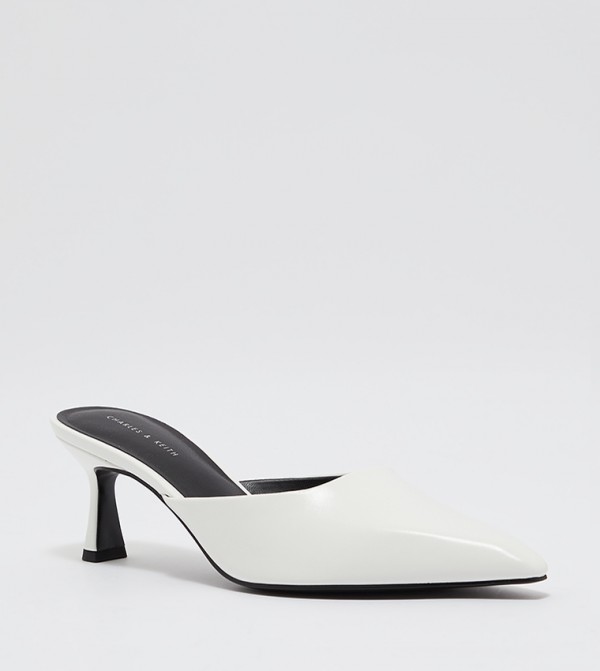Buy Charles & Keith Printed Fabric Bow Leather Mule In White
