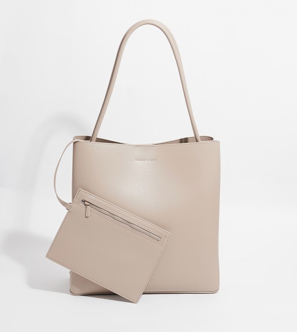 LEIA Textured Logo Detail Tote Bag with Pouch