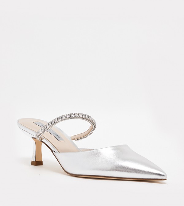AMBROSIA Metallic Gem Embellished Mule Pumps