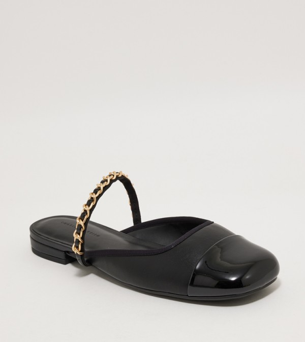 Patent Chain-Strap Mules