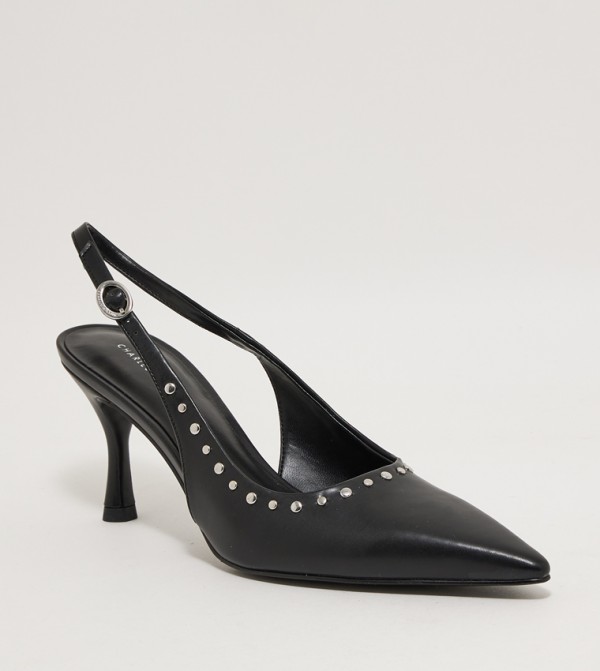 Studded Pointed-Toe Slingback Pumps
