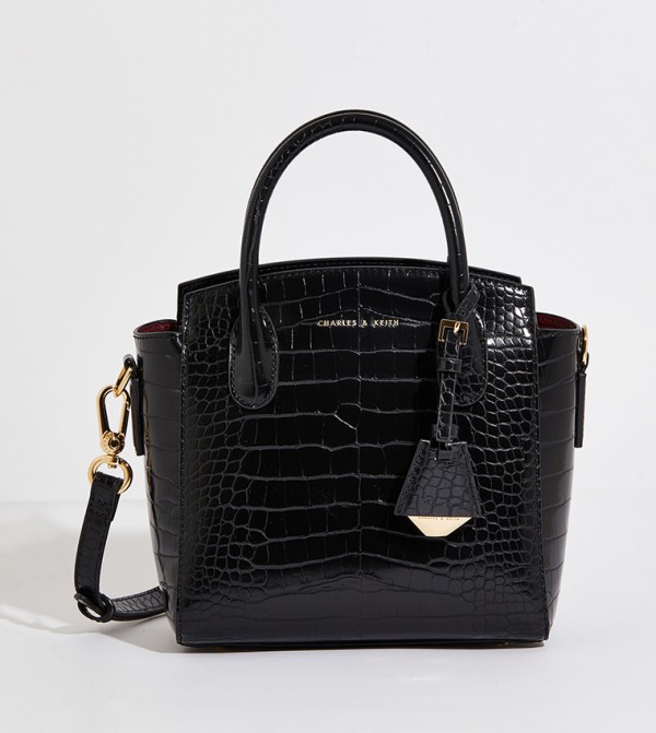 Croc-Effect Trapeze Tote Bag 
