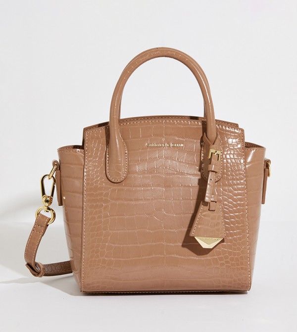Croc-Effect Trapeze Tote Bag 