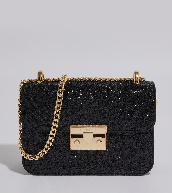 Glittered Push-Lock Crossbody Bag