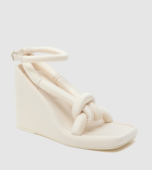 TONI Knotted Puffy-Strap Wedge Sandals