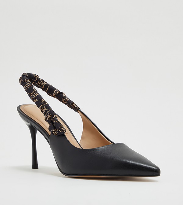 Printed Ruched Slingback Leather Pumps