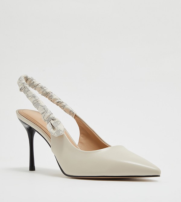 Printed Ruched Slingback Leather Pumps