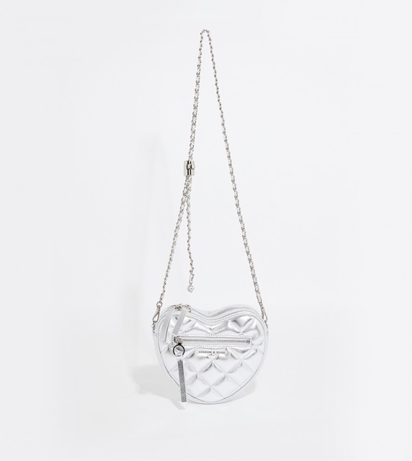 Buy Charles & Keith PHILOMENA Quilted Heart Crossbody Bag In Silver ...