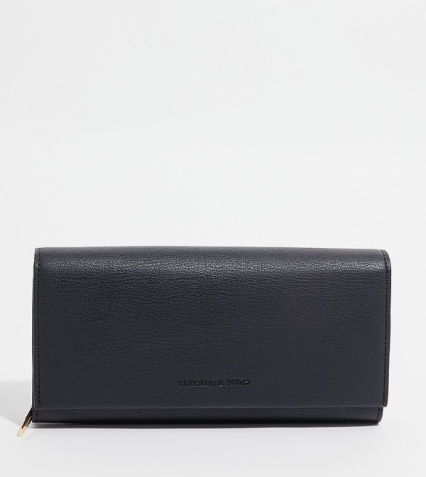 Textured Logo Detail Front Flap Long Wallet