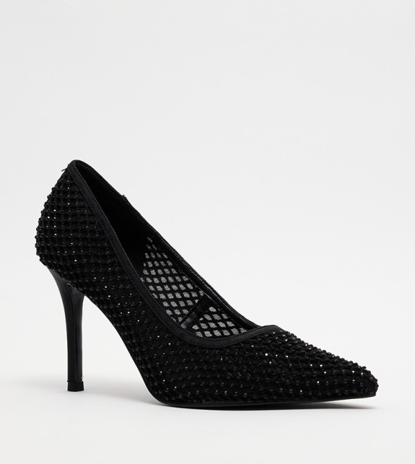 Embellished Mesh Pointed Toe Pumps