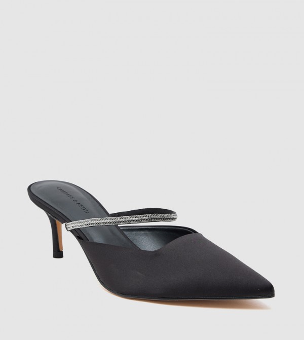 Satin Braided-Strap Pointed Toe Mule Pumps