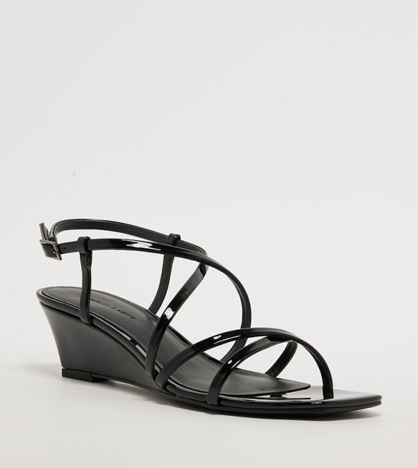 Patent Strappy Wedge Sandals
