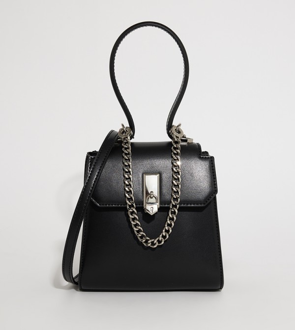 Locket Metallic Chain Top Handle Bag