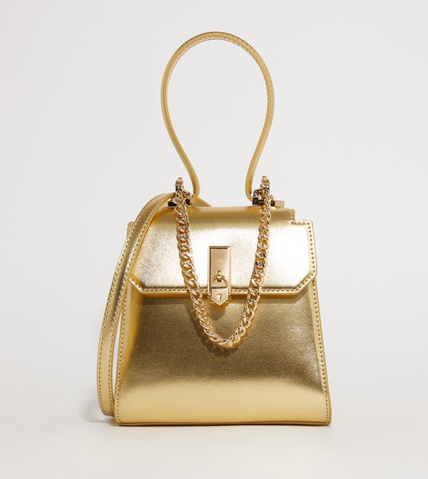 Locket Metallic Chain Top Handle Bag