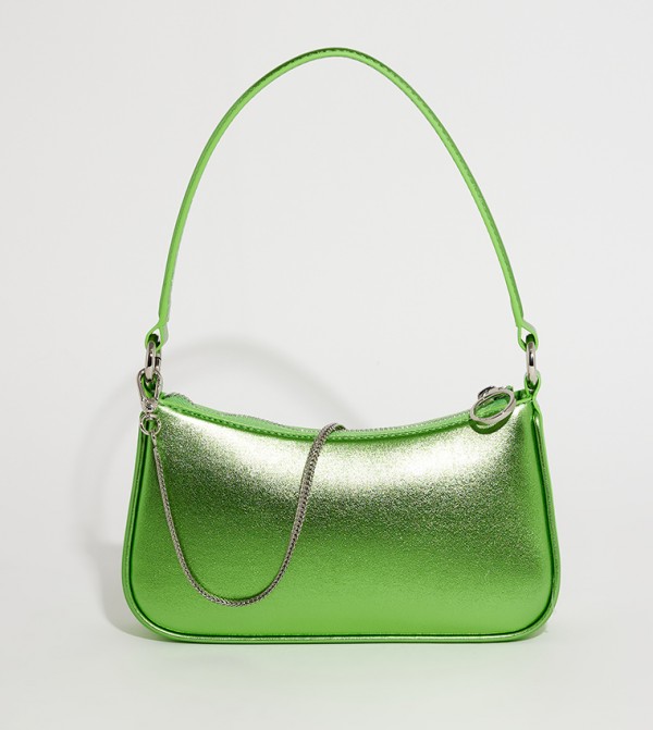 Metallic Curved Zippered Shoulder Bag