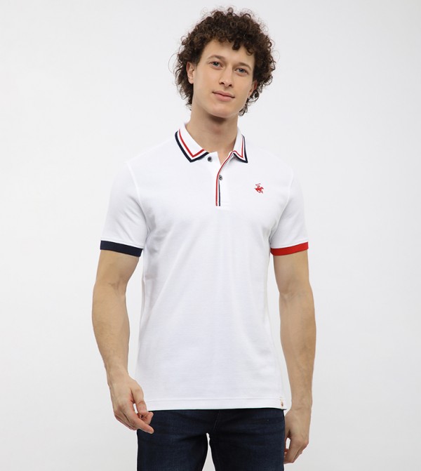 Contrast Tipping Short Sleeves Polo T-Shirt