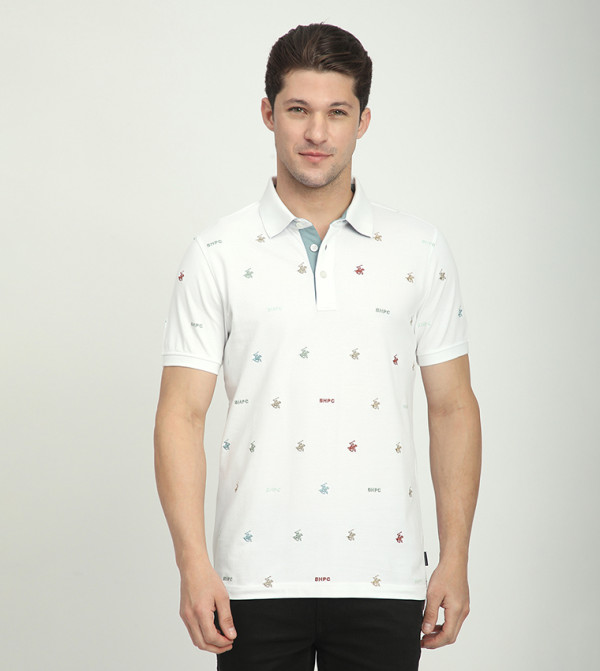 تيشيرت بولو بأكمام قصيرة وتطريز شعار 