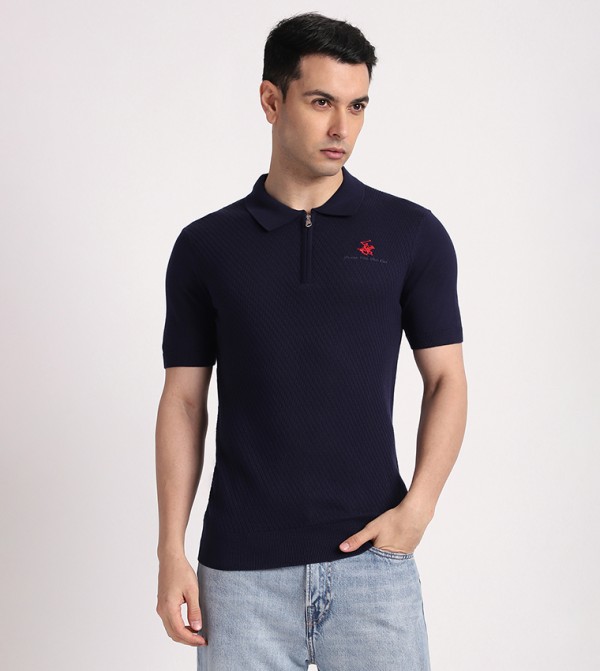 Textured Knitted Polo T-Shirt