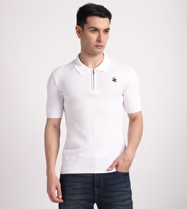 Textured Knitted Polo T-Shirt
