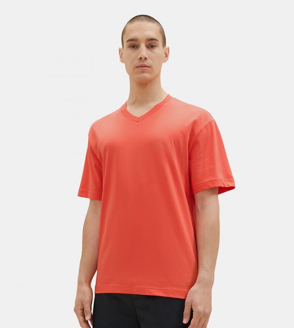 Solid V-Neck Relaxed Fit T-Shirt