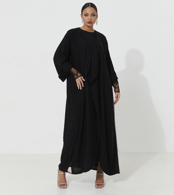 Embroidered Zippered Front Abaya