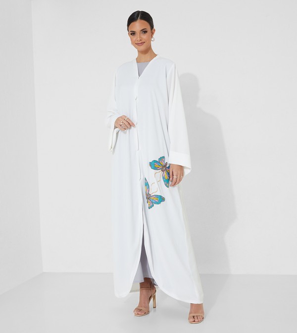 Butterfly Embroidered Open Abaya