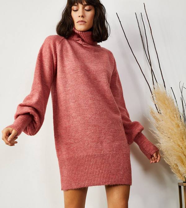 Turtleneck Balloon Confetti Sweater Dress