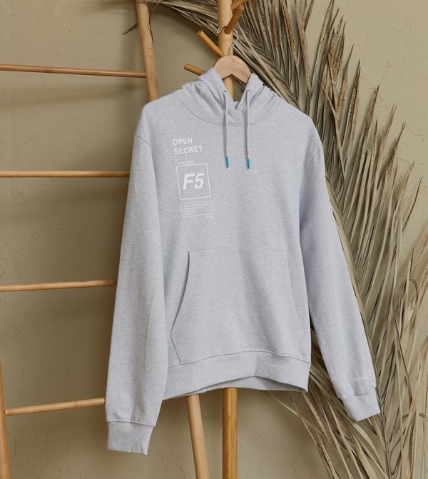 Unisex Oversized Hoodie With Front And Back Print-Grey Melange