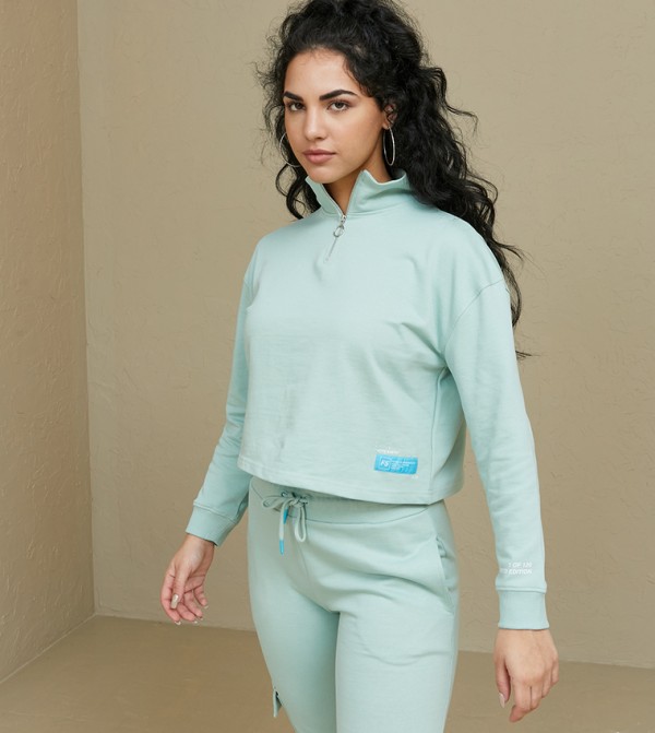 سترة قصيرة بتفاصيل سحاب أمامي - نعناعي