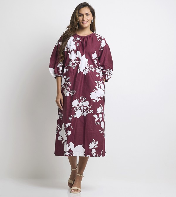 Printed 3/4 Sleeves Shift Sack Dress
