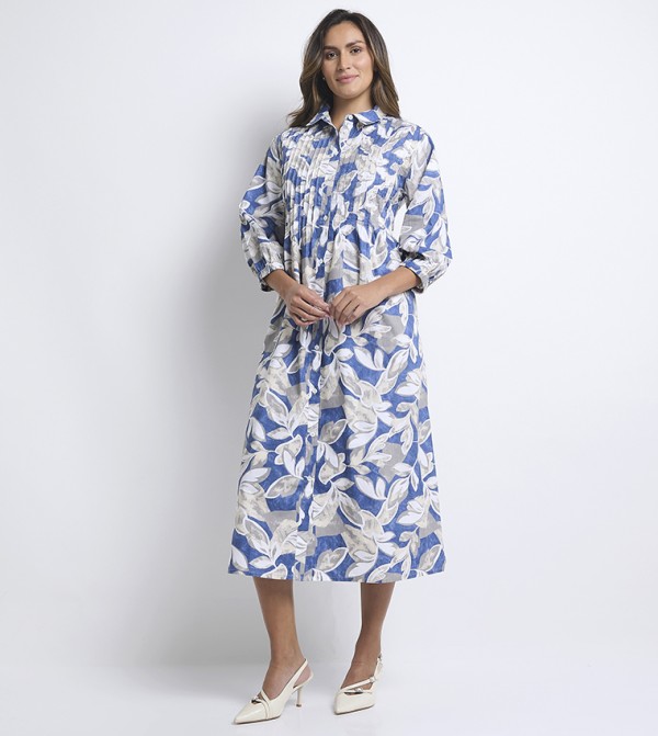 Patterned 3/4 Sleeves Shift Sack Shirt Dress