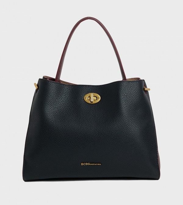 Textured Twist Lock Satchel Bag