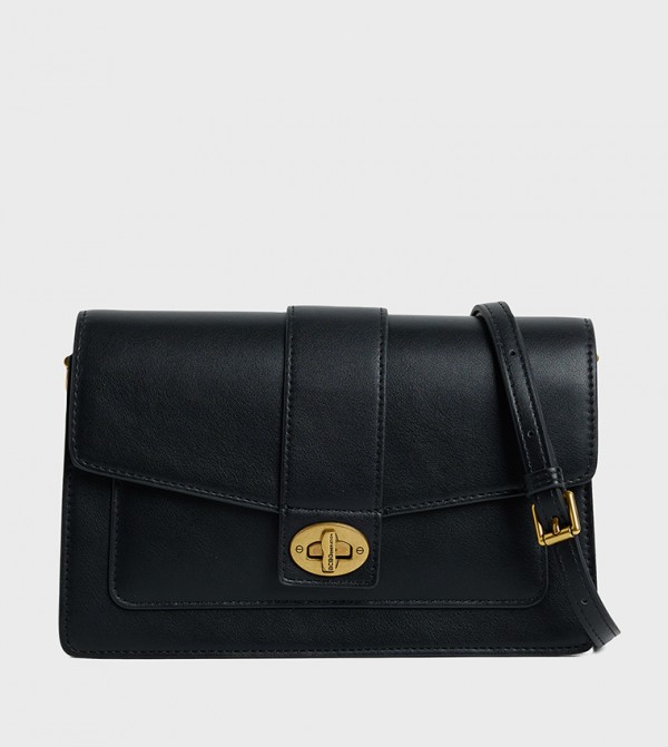 Textured Twist Lock Shoulder Bag