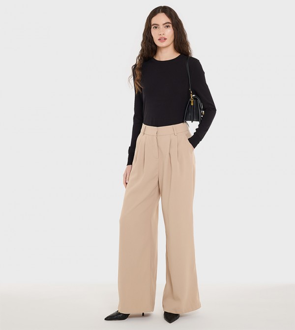 Pleat Detail Wide Leg Pants