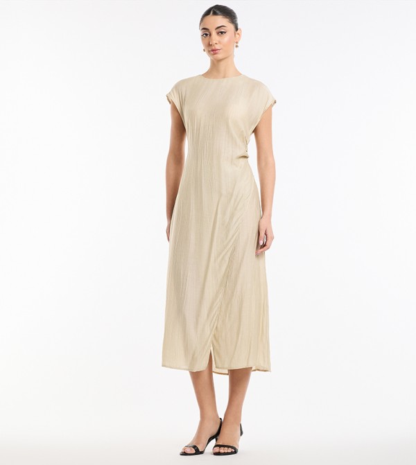 Textured Cap Sleeves Midi Dress