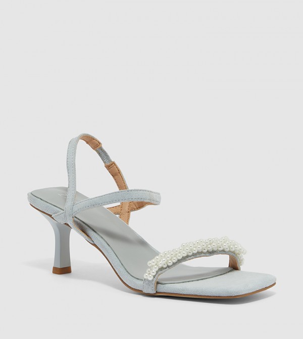Square Toe Embellished Kitten Heels