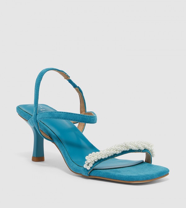 Square Toe Embellished Kitten Heels