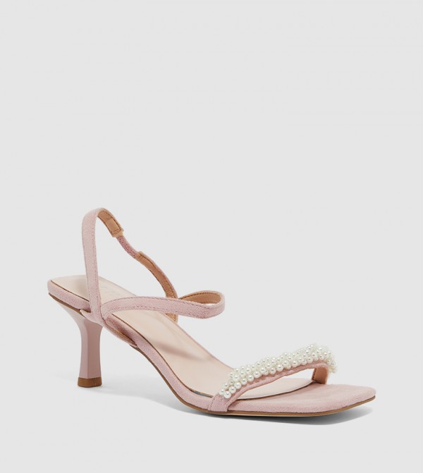 Square Toe Embellished Kitten Heels