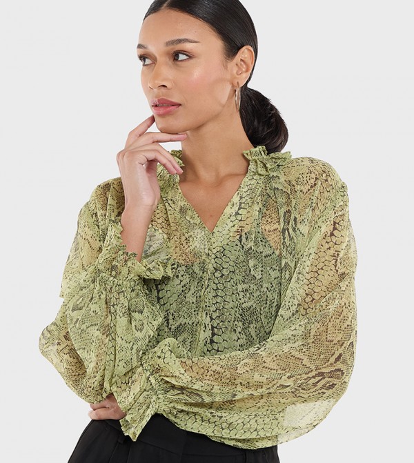 Snake Printed Long Sleeves Top