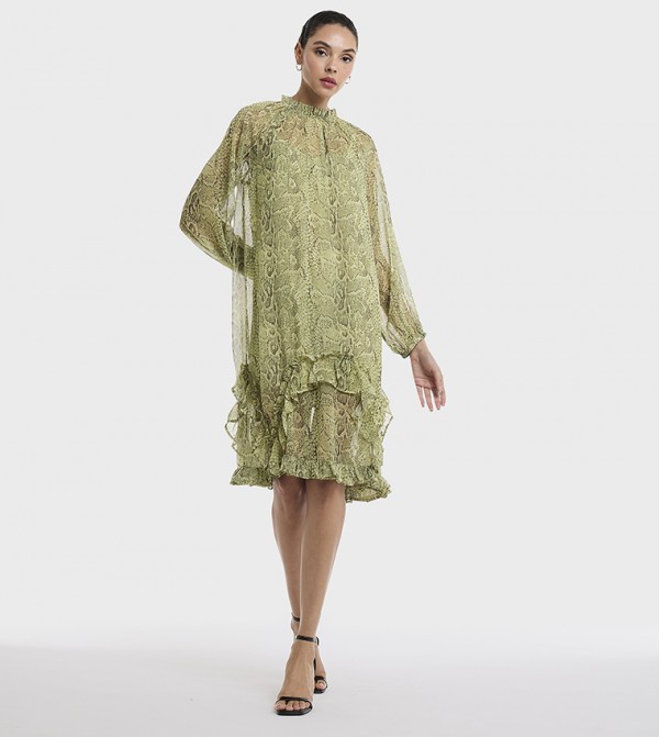 Snakeskin Print Tiered Midi Dress