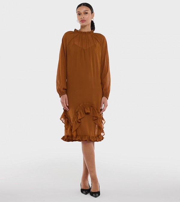 Frill Detail Long Sleeves Midi Dress