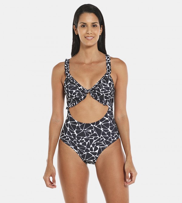 Tummy Control Zebra O-Ring Scoop Swimsuit